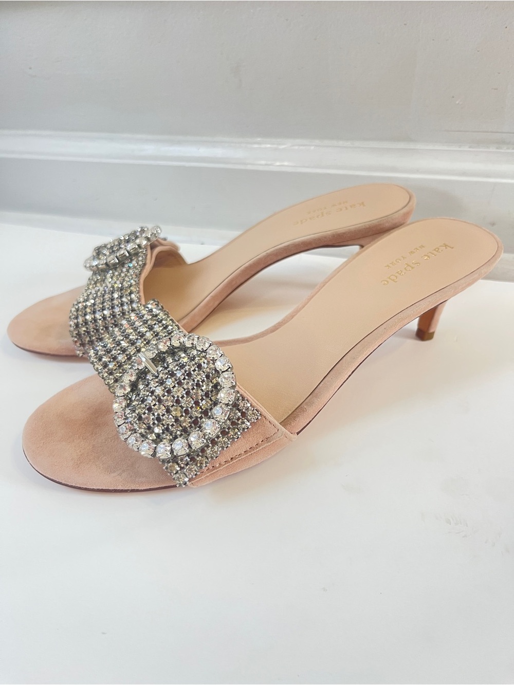 Kate Spade Seville  Rhinestone and Pink Blush Mules Size 7.5 Formal Wedding
